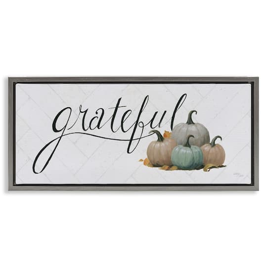 Stupell Industries Grateful with Pumpkins Floater Framed Art